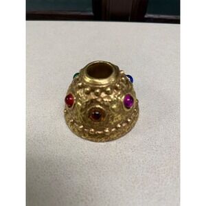 Vintage Ornate Gold Tone Bell Shaped Trinket Holder Colorful Gemstones Korea